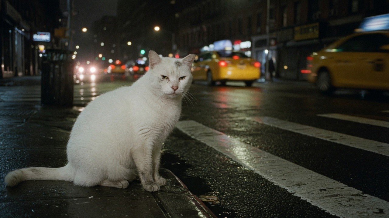 Cadebleng on a wet crosswalk at night