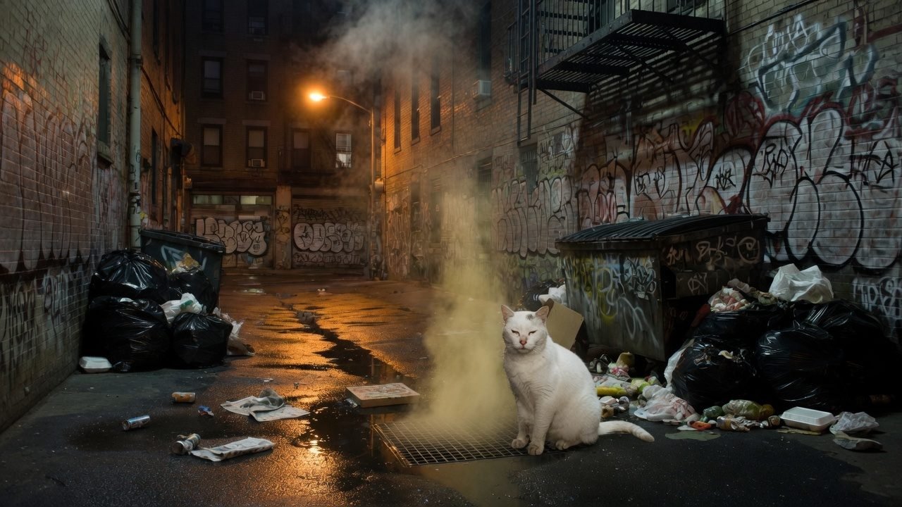 Wide alley at night